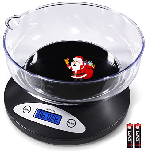 THINKSCALE Digital Kitchen Scale, Highly Accurate 5000g/11lb x 0.1oz, Food Scale for Cooking, Baking and Weight Loss, Kitchen Scale with Bowl 2 Modes and Tare Features, Back-lit LCD Display