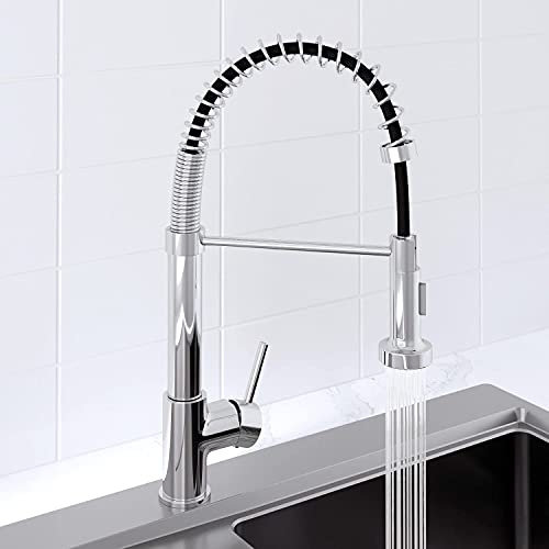 SÄUBER® Arzo Kitchen Sink Mixer Tap Pull Out Spray Head Swivel Spout Brass Body Single Lever Handle for Sinks Taps Faucet Modern Round, Chrome
