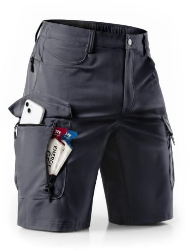 Wespornow Herr shorts med 7 fickor snabbtorkande vandringsbyxor kort cargo Bermuda chino korta byxor stretch utomhus vandring MTB sommar män byxor vandringsshorts lätta, Mörkgrå, XL