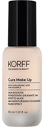 Korff Skin Booster Fondotinta Idratante 24h, Effetto Nude con Acido Ialuronico e Vitamina E, Texture Sottile e Setosa, Coprenza Bassa, Nude 01, Confezione 30ml