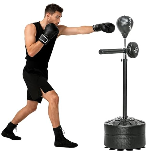 SPORTNOW Free Standing Speed Bag Height Adjustable for Adults Black | Boxing Punching Bag with Stand, Reflex Bar, Punching Pad, Suction Cup Base, for Teenagers