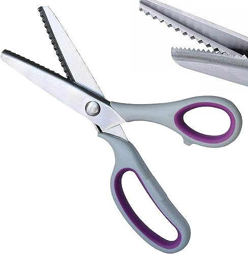 Pinking Shears for Fabric Ultra Sharp Left Handed Stainless Steel Handled Professional Dressmaking Sewing Scissors Zig Zag Fabric Craft Scissors (Beige&Purple)