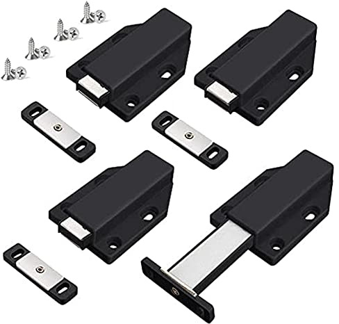 Tsudoku Push Latch Heavy Duty 4 Pack Push to Open Cabinet Hardware Magnetic Contact Latches for Door Push Black