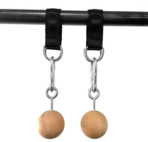 HERCHR Rock Climbing Training Pull Up Ball Hold Grips, Wooden Non-Slip Hand Grips Balls & Straps for Strength Training, Forearm and Chin Up Bar, Kettlebell, Barbell, Home Gym Workout