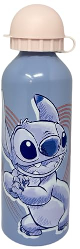 CARTOON Aluminium Trinkflasche Stitch Disney Flasche mit Schnuller für Kinder 500ml Pink