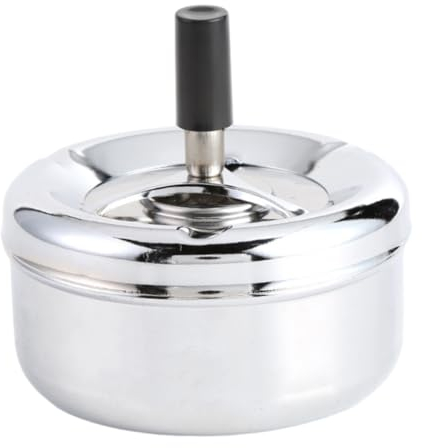 CAKEEYUM Posacenere da Tavolo Girevole Rotondo in Acciaio Inox, con Coperchio, per Bar, da Tavolo, da Ufficio, posacenere, Rotante in Metallo, per la casa