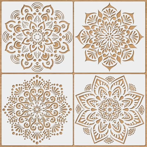 MWOOT 4Pcs Groß Mandala Malerei Schablone, Painting Stencil Wiederverwendbar, Vintage Schablonen Zum Malen Graffiti Wandgestaltung Steine Fliesen Fenster Schablonen Ornamente Für Möbel Erwachsene