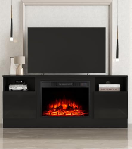 MachenFlame Electric Fireplace Insert TV Stand,Entertainment Center Console Table with Realistic LED Flame Effect Display,Button & Remote Control,Black,23 Fireplace,for 65TV