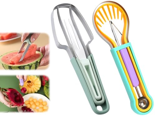 Anlising 2PCS Utensili per Intagliare la Frutta, Scavino da Cucina, Set di Paletta per Baller di Melone, Scavino per Melone 4 in1, 4 in 1 Set di Attrezzi per Frutta Intagliare, per Tagliare Frutta