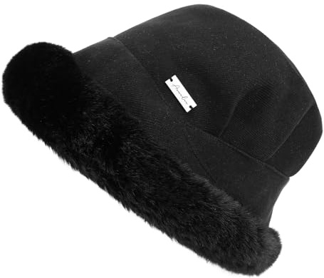 QKURT Chapeau Bob en Fourrure Chaude d'hiver, Chapeau en Fausse Fourrure, Casquette de Pêcheur pour Femme avec Sangle Coupe-Vent, Chapeau Doux et Moelleux, Accessoire d'hiver Confortable et Douillet