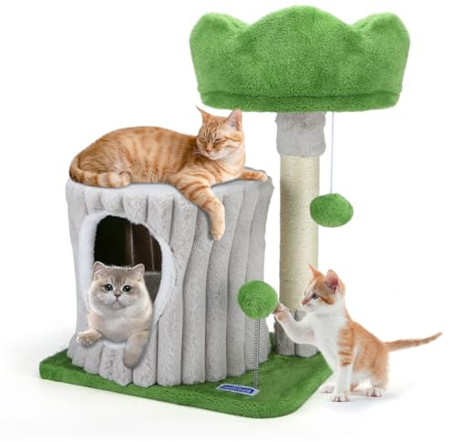 Nobleza Katzenbaum Kratzbaum, Stabiler Katzenkratzbaum Kletterbaum mit Aussichtsplattform und Katzenhöhle, Katzenbaum für Indoor-Aktivität, 40x30x55 cm