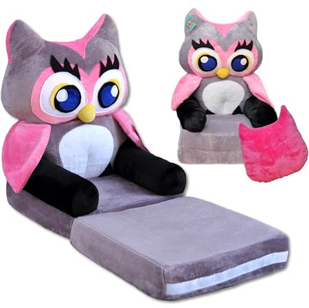 nana shop Kindersessel, Mini-Sessel, Kinderstuhl, Kindersofa Aufklappen 2 in 1, Kuschelsessel, Ausklappbar Kinder Sofa für Kinderzimmer (Eule)
