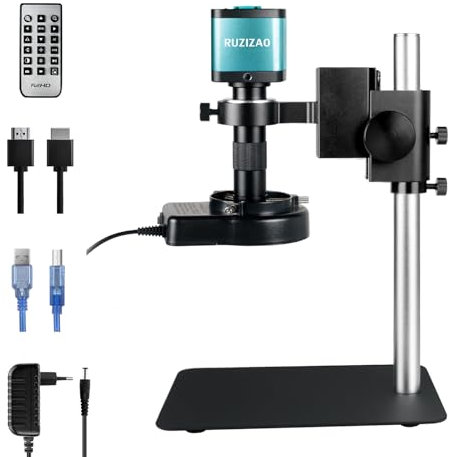 RUZIZAO Microscopio Digitale 4K 1080P Microscopio USB/HDMI con Fotocamera 48MP/Obiettivo 150X con Attacco-C e 56 Luce Anulare a LED, Microscopi Elettronico per Saldatura/Monete, Compatibile PC/TV