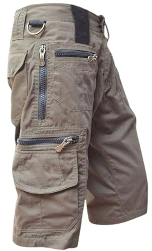 Fickor med flera blixtlås cargoshorts för män vandring knälånga shorts män avslappnad passform trendig militär under knät capribyxor utomhus träning strid herrkläder sommar lätt loungebyxor