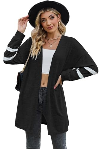 XFSRG Lungo Maniche Cardigan Donna Giacca Elegante Autunno Inverno Cappotto Aperto Cardigan Ampio Casual Solido Maglia(Nero/M)