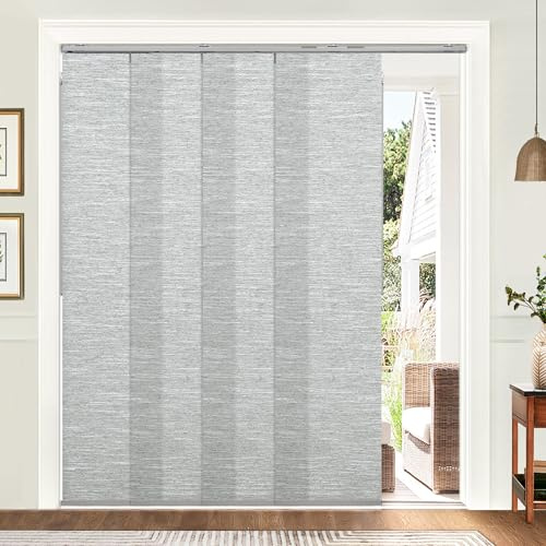 UNISHADES Panel Track Blinds, Vertical Blinds for Sliding Glass Doors, Extendable Track from 45 3/4 to 82 5/8 W, Cuttable Panel Curtains up to 96 inches high, Light Filtering - Grey