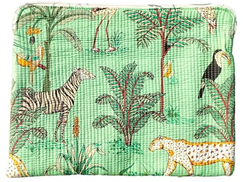 Manta acolchada para bebé con estampado de animales de safari, tema de selva verde menta, algodón