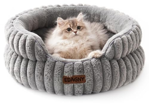 EDAGNY Kattsängar för inomhuskatter, kattsäng, tvättbar kattungesäng, munk, anti-ångest fluffig lugnande husdjurssäng för valp och kattsoffa med halkfri botten