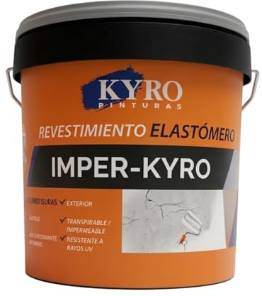 KYRO PINTURAS - Revestimiento de fachadas Cubrefisuras Elástomero Atrox Color Blanco, Mate Liso 14L