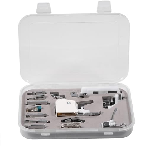 15 Pezzi Piedini per Macchina da Cucire, Set Accessori Multifunzionale in Metallo con Scatola Organizzatrice - Resistenti e Facili da Installare per Broder, e Singer