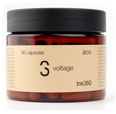 Tres60 - Voltage Energía y Rendimiento – 60 Cápsulas - Cafeína, Taurina, Ginseng, L-Arginina y Té Verde - Complejo con Vitaminas B y Vitamina C - Suplemento Energizante para Concentración