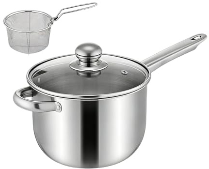 Minifritös | Steel Pots för pommes frites | Liten fritös med korg - Lämplig för användning i hemkök, camping, picknick, fest, fiskberedning