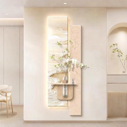 wihgony Decoración de pared con textura LED 3D con estante y jarrón, enchufe y sensor de movimiento, decoración de pared de paisaje de arenisca para sala de estar, dormitorio, entrada (A,35 x 100 cm)