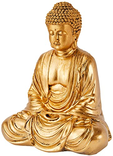 Buddha-Statue Meditation Gold – Figur Dekoration Zen und Feng Shui – bringt eine beruhigende und entspannende Atmosphäre in Ihr Zuhause – Glücksstatue, Farbe Gold, Höhe: 20 cm – Zen'Light