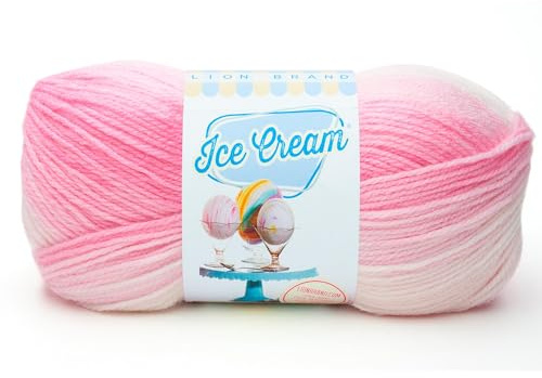 Lion Brand Yarn (1 Skein) Lion Brand Yarn ice Cream Baby Yarn, Strawberry