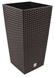 Prosper Plast Plant Pot with Rattan Design in Dark Brown Colour - Suitable for Indoor and Outdoor Use - Square Pot 20 x 20cm with 11.4 Litre Capacity
