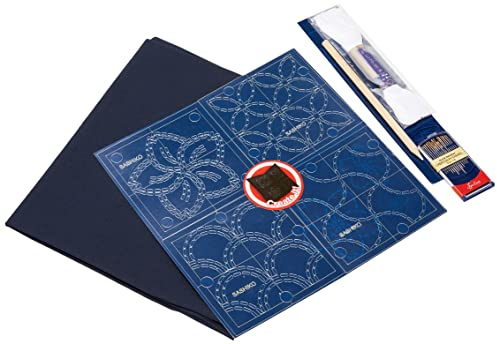 Sew Easy Sashiko Kit - 40 x 40 cm Kissenbezug Kit, komplettes Set mit Faden, Stoffvorlagen, Bleistiftnadeln, Anleitung (evtl. nicht in deutscher Sprache)