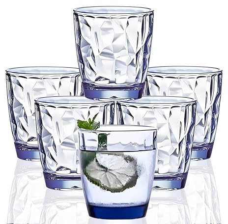 [Sembra di vetro] 300 ml 6-Pezzo impostato Shatter resistente sicuro Coppa di plastica Nessun BPA Può essere lavato nella lavastoviglie (blu)