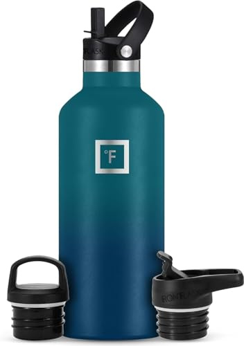 IRON °FLASK Insulated Water Bottle with Straw Lid Narrow - 950ml (3 Lids) - Cold 24hrs & Hot 12hrs Drinks - Double-Walled Stainless Steel Metal Leakproof Travel Sports Gym Camping & Hiking Flask