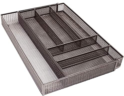 Portaposate, 6 scomparti in rete, organizer per cassetti da cucina, espandibile con piedini in schiuma antiscivolo, per cucina, per casa, ufficio, marrone