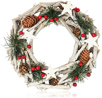 COM-FOUR® Tischkranz mit Sternen, Deko-Tischkranz aus Zweigen, natürlicher Türkranz zum selber Schmücken, DIY Naturkranz - Ø 28 cm (Adventskranz XL)