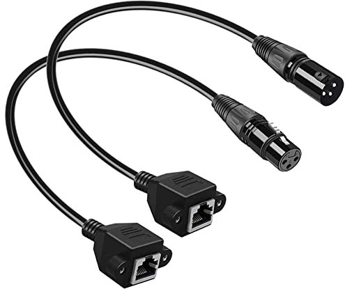 iYueMps 2pcs 3 Pin XLR to RJ45 Adapter, 30cm XLR Male/Female to RJ45 Female Extension Cable DMX-CON Cable Converter Extension Plug (1Set)