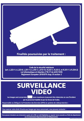 Signalétique.biz France - Panneau Information Surveillance Vidéo. Signalisation Information et Vidéoprotection - Aluminium 2 mm - 150x210 mm