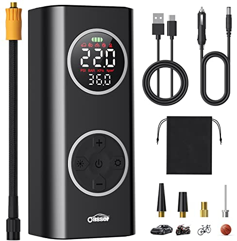 Oasser compressore aria portatile 150PSI 12V DC 6000mAh ricaricabile compressore aria portatile auto Con display LCD a colori a doppio schermo con arresto automatico