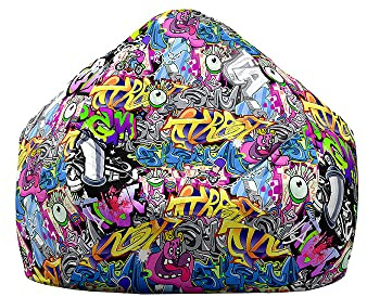 Treer Bean Bag Covers Without Filling, Street hip-hop Graffiti Print Beanbag Chair Cover Large for Kids & Adult, Bean Bag Chair Sofa Cover with Zipper - Stuffed Toys Storage Bag (35.4x43.3in,Purple)