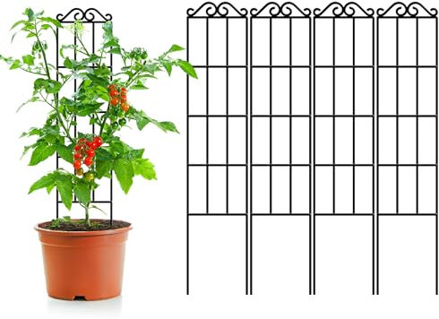 ARIFARO 95cm/37.5 Metal Garden Trellis for Climbing Plants,(Pack of 4) Indoor/Outdoor Sturdy Plant Trellis for Potted Plants, Climbing Vines, Black