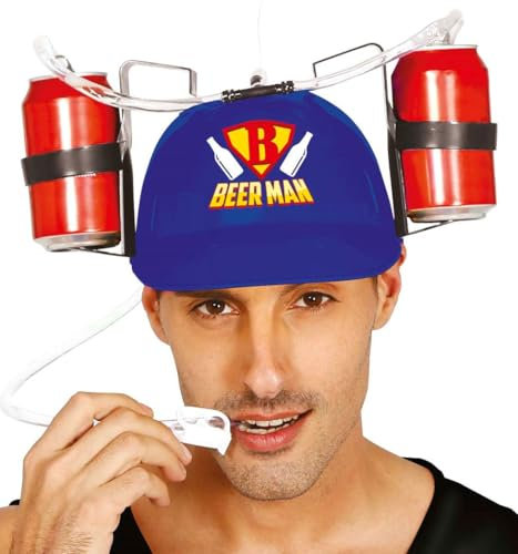 FIESTAS GUIRCA | Casco Bebida Beer Man (Talla Única) - Accesorio de Fiesta para Despedidas de Soltero y Celebraciones de Cerveza - Ideal para Adultos Unisex en Fiestas de Bebidas - Azul