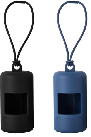 SLSON Dog Poop Bag Dispenser Hands Free Dog Leash Poop Bag Holder Plastic Portable Pet Waste Bag Dispenser Lightweight Dog Walking Accessory for Outdoor 2 Pack (Dark Blue & Black)