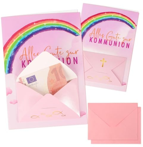 BHGT 2 Stück Kommunionkarten Kommunion Geldgeschenk mit Umschlag Blau Kommunion Glückwunschkarte Kommunion Geschenk zur Kinder Tauben Konfirmation Deko Junge Mädchen Geldgeschenke (rosa)