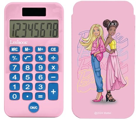 Lexibook, Mattel Barbie, Zakrekenmachine Barbie met Beschermdeksel, Klassieke en Geavanceerde Functies, Op Batterijen en Zonne-energie, Roze, C45BB