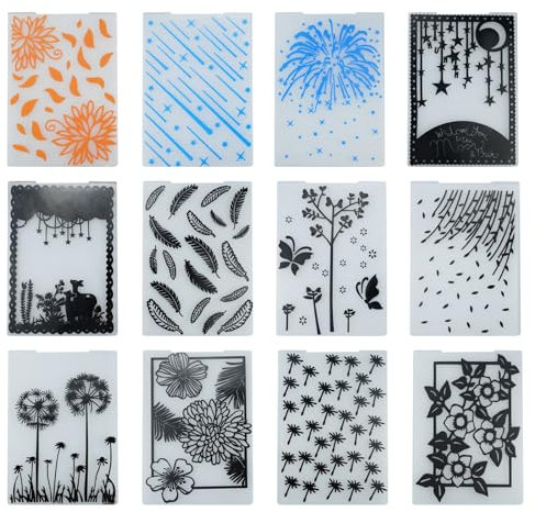 hocadon 12 Stile Prägeschablone Kunststoff Prägeordner 14,5x10,5cm Stanzschablonen Blumen Prägemappen für Handwerk, Scrapbooking, Fotopapier, DIY Geschenk