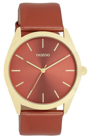 Oozoo - Timepieces Damen Uhr in red metallic | Armbanduhr Damen mit Lederarmband | Moderne Uhr für Frauen | Edle Analog Damenuhr in rund C11335 (40mm Gehäuse)