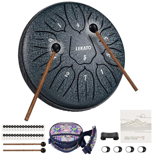 LEKATO Handpan trumma (6 tum, 11 D-noter), ståltungtrumma med trumväska, Zen-trumma för helande meditation (marinblå)