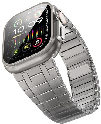 VeveXiao Magnetiskt länkarmband kompatibelt med Apple Watch Ultra 2 band 49 mm serie 9 serie 8 45 mm serie 7 44 mm 42 mm Ultra 49 mm, iWatch AP rostfritt stål länkband magnetisk stängning, titan