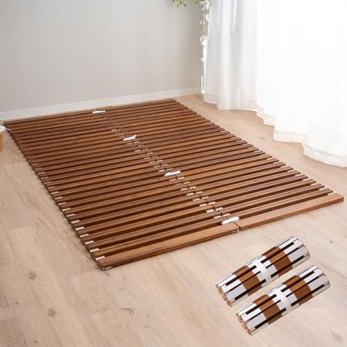 EMOOR Cama Láminas Enrollable de Madera OSMOS 140 x 200 cm para Futón Japonés (Marrón), Paulownia Minimalista Tatami Transpirable Dormir en Suelo