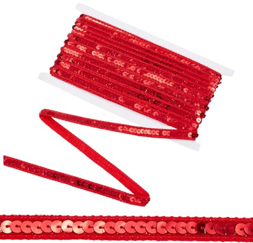CABODYALS 10M Red Glitter Sequin Trim Single Row Braid Ribbon Flat Round Paillette Lace Trimming Spangle Sequins Rolls Shiny Polyester Strips for Sewing Making Clothes Garment Decoration Diy Craft